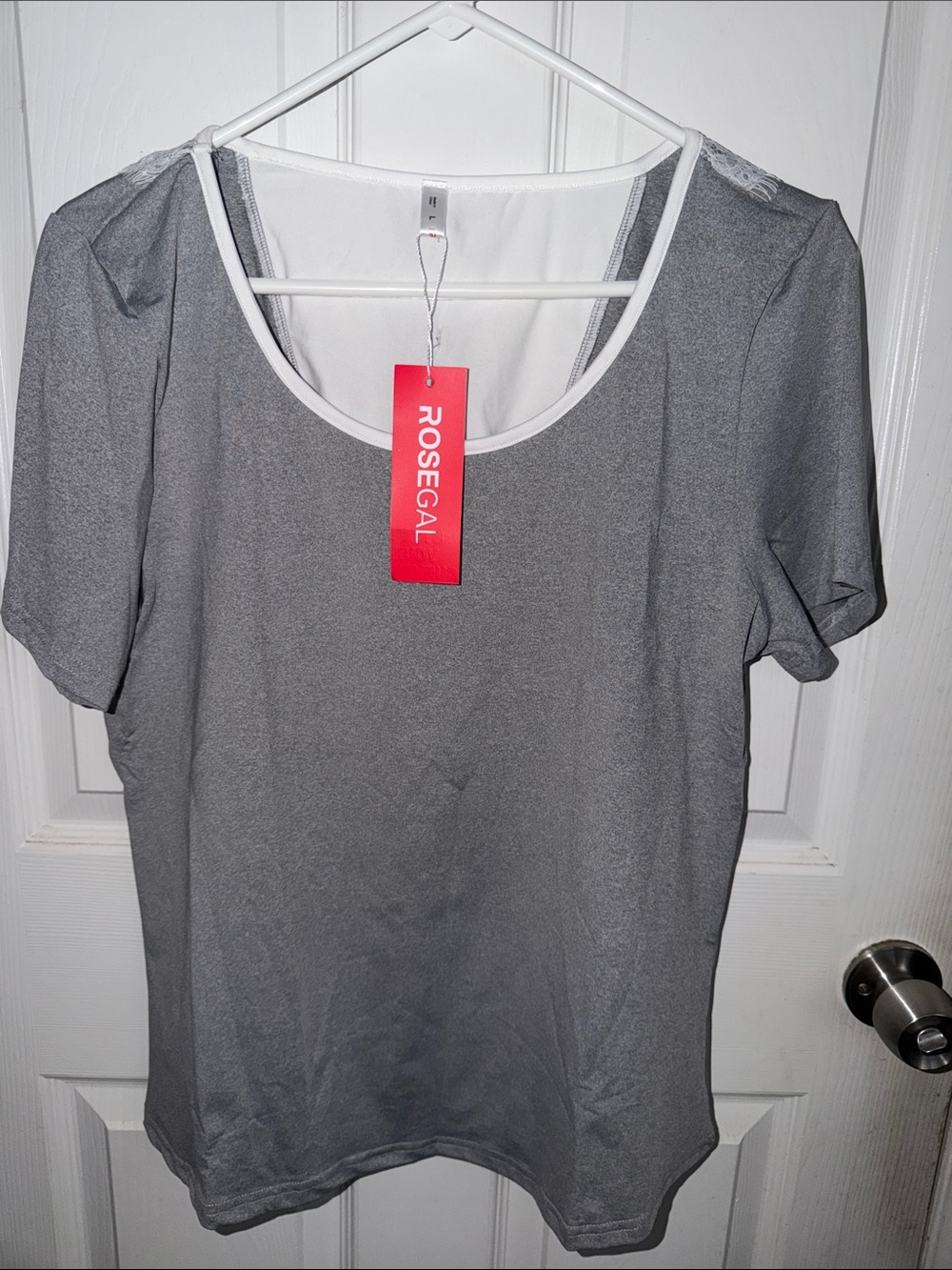 Rosegal Gray Scoop Neck Short Sleeve Tee with White Trim